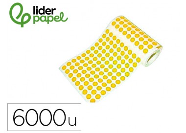 Gomets liderpapel autoadhesivo s circulos 10,5 mm amarillo rollo de 6000 unidades en caja de carton