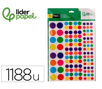 Gomets liderpapel autoadhesivo s figuras de colores y tamañossurtidos bolsa de 10 hojas 1188 unidades