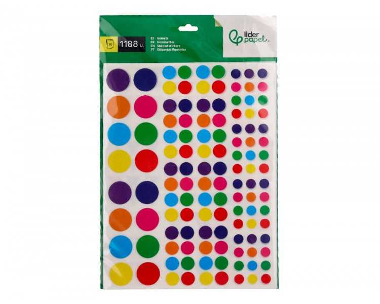 Gomets liderpapel autoadhesivo s figuras de colores y tamañossurtidos bolsa de 10 hojas 1188 unidades