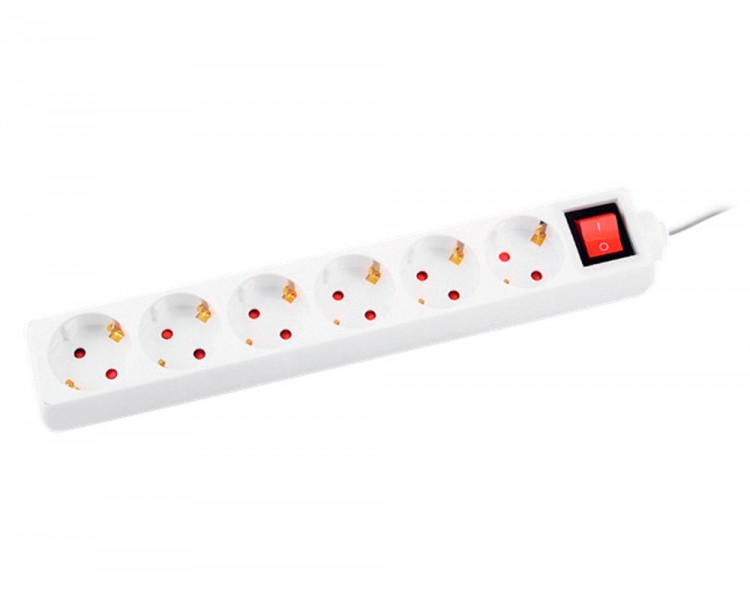 Regleta q-connect 6 tomas de corriente con interruptor longitud cable 1,5 mt color blanco