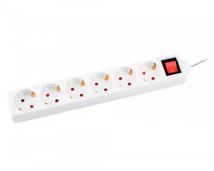 Regleta q-connect 6 tomas de corriente con interruptor longitud cable 1,5 mt color blanco