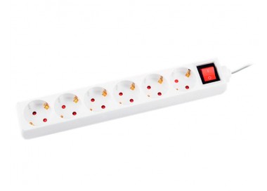 Regleta q-connect 6 tomas de corriente con interruptor longitud cable 1,5 mt color blanco