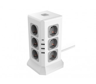 Regleta q-connect enchufe multiple 16 en 1 cable 2 mt 12 tomas de corriente+3 usb+1 usb tipo c 120x120x210mm