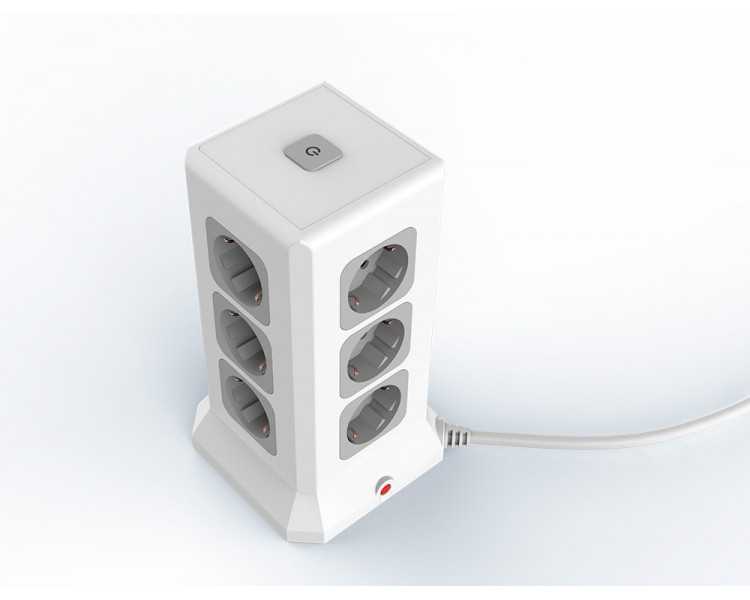 Regleta q-connect enchufe multiple 16 en 1 cable 2 mt 12 tomas de corriente+3 usb+1 usb tipo c 120x120x210mm