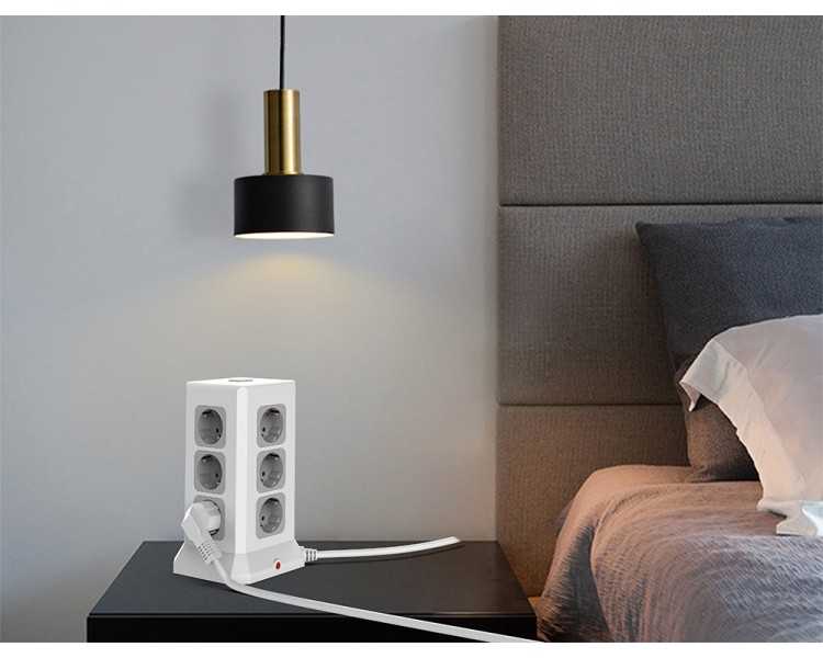 Regleta q-connect enchufe multiple 16 en 1 cable 2 mt 12 tomas de corriente+3 usb+1 usb tipo c 120x120x210mm