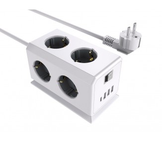 Regleta q-connect enchufe multiple 10 en 1 cable 1,4 mt 6 tomas de corriente+3 usb+1 usb tipo c 140x76x87mm