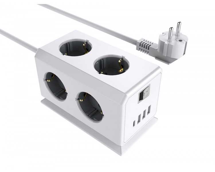 Regleta q-connect enchufe multiple 10 en 1 cable 1,4 mt 6 tomas de corriente+3 usb+1 usb tipo c 140x76x87mm
