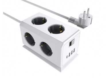 Regleta q-connect enchufe multiple 10 en 1 cable 1,4 mt 6 tomas de corriente+3 usb+1 usb tipo c 140x76x87mm