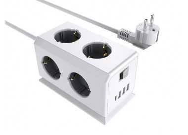 Regleta q-connect enchufe multiple 10 en 1 cable 1,4 mt 6 tomas de corriente+3 usb+1 usb tipo c 140x76x87mm
