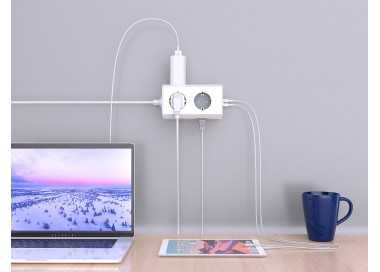 Regleta q-connect enchufe multiple 10 en 1 cable 1,4 mt 6 tomas de corriente+3 usb+1 usb tipo c 140x76x87mm