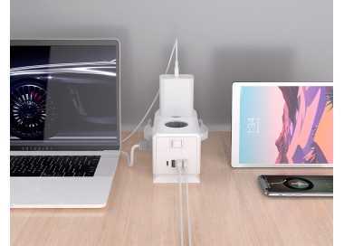 Regleta q-connect enchufe multiple 10 en 1 cable 1,4 mt 6 tomas de corriente+3 usb+1 usb tipo c 140x76x87mm