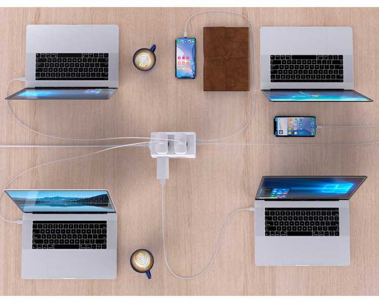 Regleta q-connect enchufe multiple 10 en 1 cable 1,4 mt 6 tomas de corriente+3 usb+1 usb tipo c 140x76x87mm