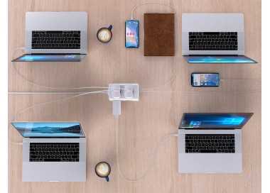 Regleta q-connect enchufe multiple 10 en 1 cable 1,4 mt 6 tomas de corriente+3 usb+1 usb tipo c 140x76x87mm