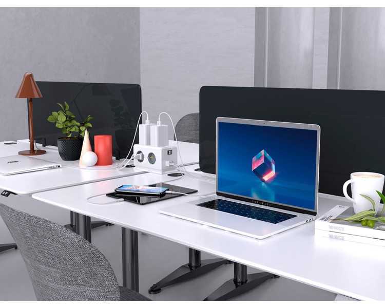 Regleta q-connect enchufe multiple 10 en 1 cable 1,4 mt 6 tomas de corriente+3 usb+1 usb tipo c 140x76x87mm