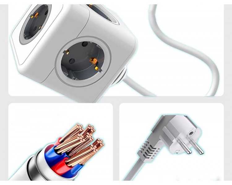 Regleta q-connect de cubo enchufe multiple power cube 5 en 1 cable de 1,4 mt 5 tomas de corriente 75x75x112mm
