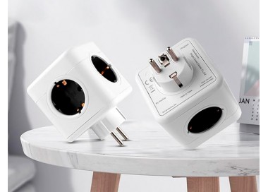Regleta q-connect de cubo enchufe multiple power cube 5 en 1 directo a pared 5 tomas de corriente 75x75x112mm