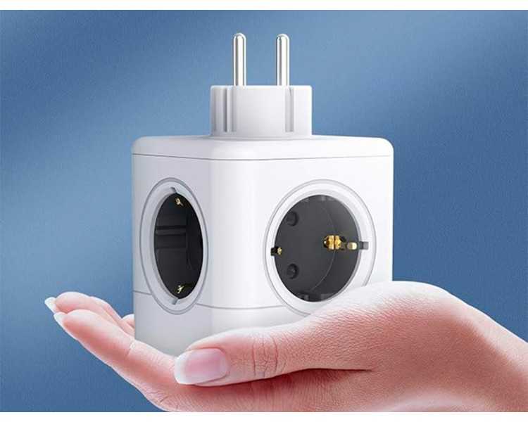 Regleta q-connect de cubo enchufe multiple power cube 5 en 1 directo a pared 5 tomas de corriente 75x75x112mm