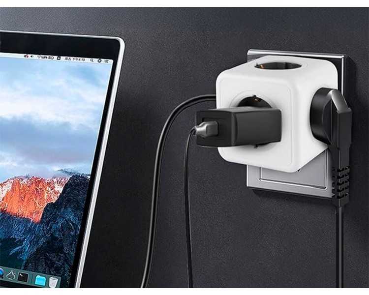 Regleta q-connect de cubo enchufe multiple power cube 5 en 1 directo a pared 5 tomas de corriente 75x75x112mm