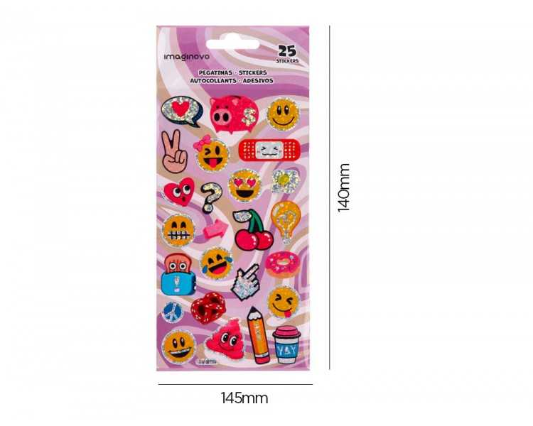 Pegatinas imaginovo diseños surtidos smiley con brillo 214x100 mm en blister