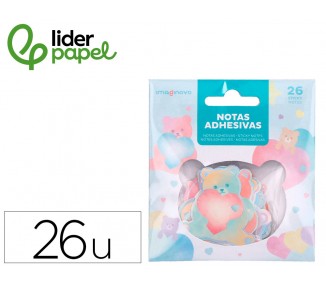 Pegatinas imaginovo notas adhesivas papel forma oso y corazon 110x105 mm en blister