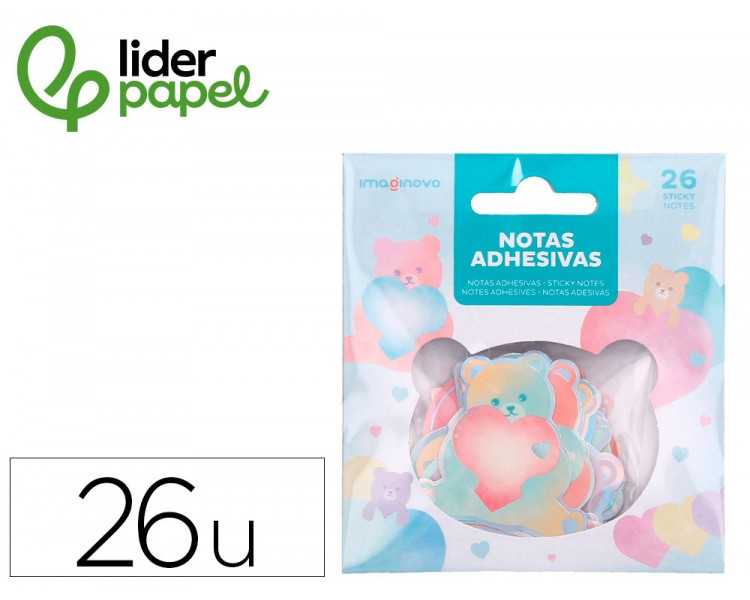 Pegatinas imaginovo notas adhesivas papel forma oso y corazon 110x105 mm en blister