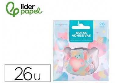 Pegatinas imaginovo notas adhesivas papel forma oso y corazon 110x105 mm en blister