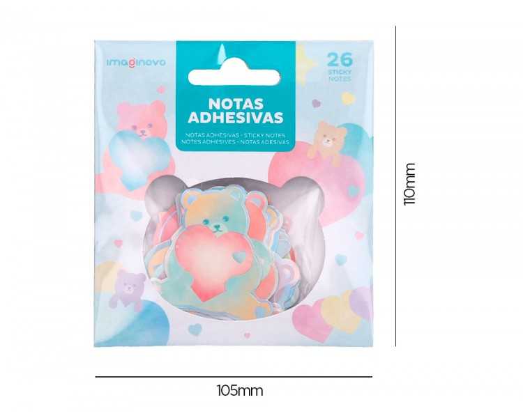 Pegatinas imaginovo notas adhesivas papel forma oso y corazon 110x105 mm en blister