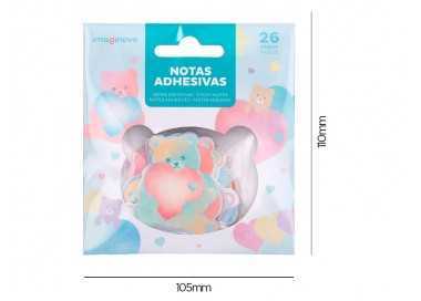 Pegatinas imaginovo notas adhesivas papel forma oso y corazon 110x105 mm en blister