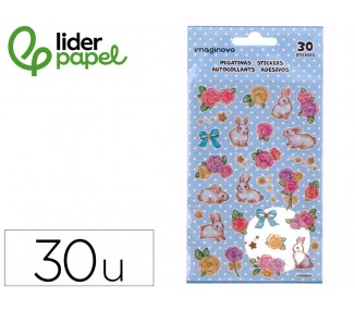 Pegatinas imaginovo flores y conejos de papel 190x104 mm en blister