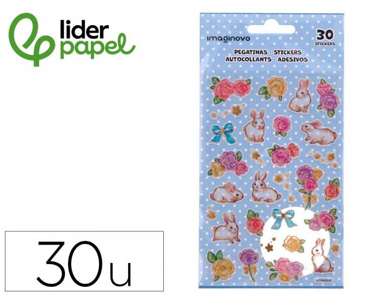 Pegatinas imaginovo flores y conejos de papel 190x104 mm en blister