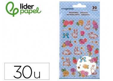 Pegatinas imaginovo flores y conejos de papel 190x104 mm en blister