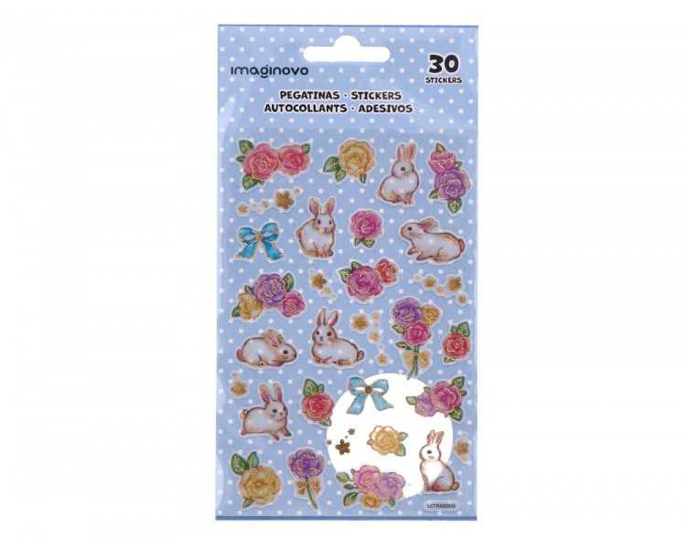Pegatinas imaginovo flores y conejos de papel 190x104 mm en blister
