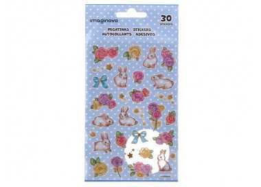 Pegatinas imaginovo flores y conejos de papel 190x104 mm en blister