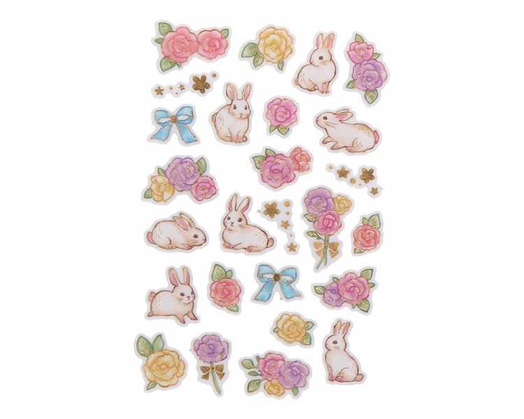 Pegatinas imaginovo flores y conejos de papel 190x104 mm en blister