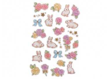 Pegatinas imaginovo flores y conejos de papel 190x104 mm en blister