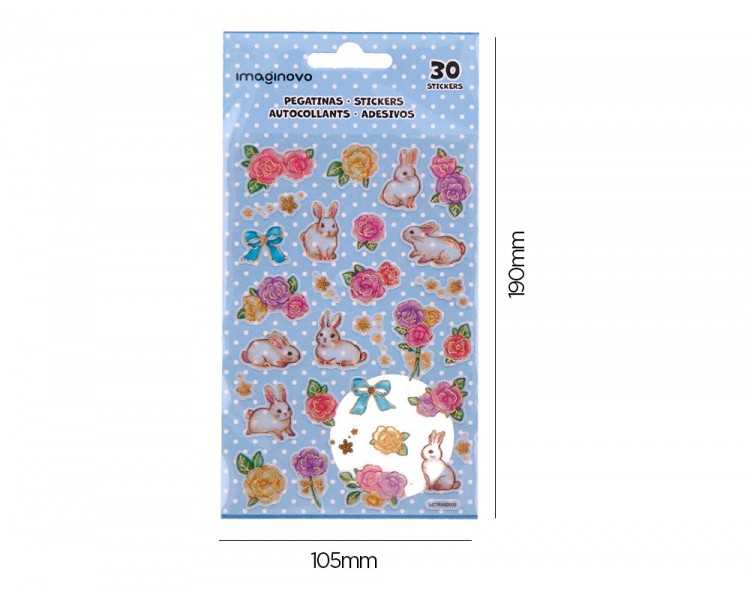 Pegatinas imaginovo flores y conejos de papel 190x104 mm en blister