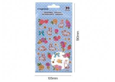 Pegatinas imaginovo flores y conejos de papel 190x104 mm en blister