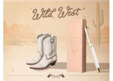 Boligrafo belius wild west aluminio color turquesa doradotinta color azul caja de diseño