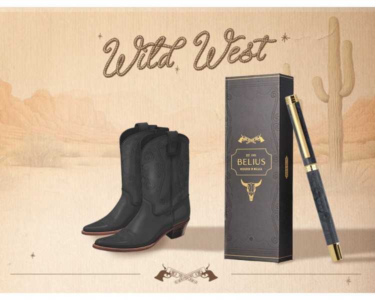 Roller belius wild west aluminio color negro dorado tinta color negro caja de diseño