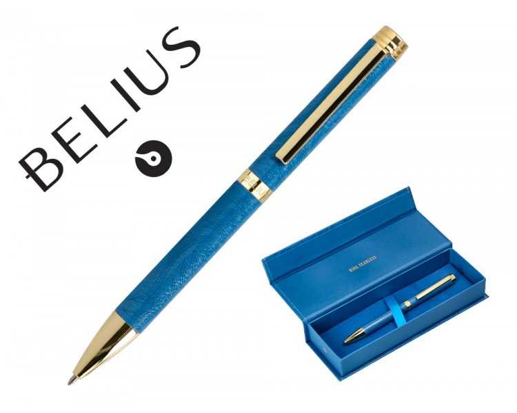 Boligrafo belius wild west aluminio color azul marino dorado tinta color azul caja de diseño