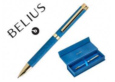 Boligrafo belius wild west aluminio color azul marino dorado tinta color azul caja de diseño
