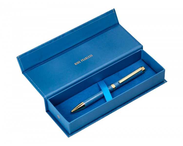 Boligrafo belius wild west aluminio color azul marino dorado tinta color azul caja de diseño