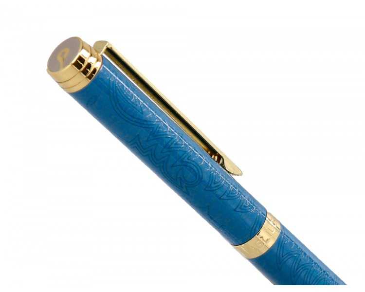 Boligrafo belius wild west aluminio color azul marino dorado tinta color azul caja de diseño