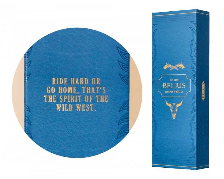 Roller belius wild west aluminio color azul marino dorado tinta color negro caja de diseño