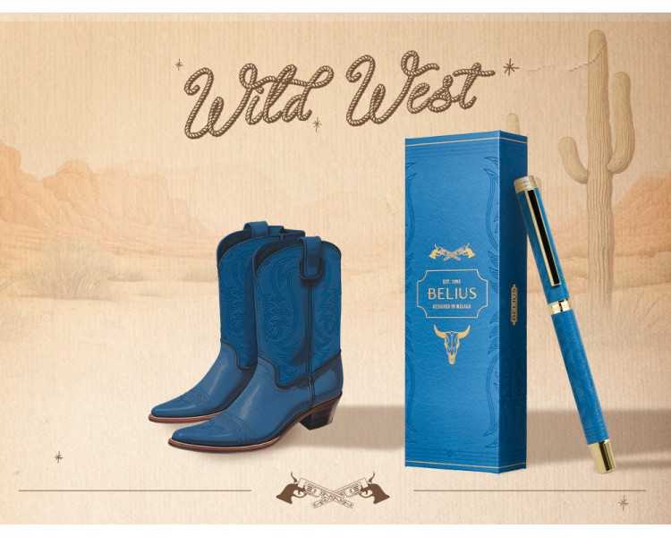 Roller belius wild west aluminio color azul marino dorado tinta color negro caja de diseño