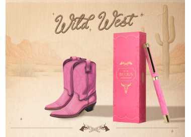 Roller belius wild west aluminio color rosa dorado tinta color negro caja de diseño