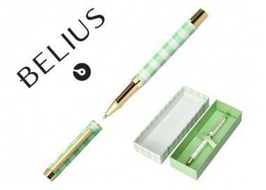 Boligrafo belius picnic aluminio color verde dorado tinta color azul caja de diseño