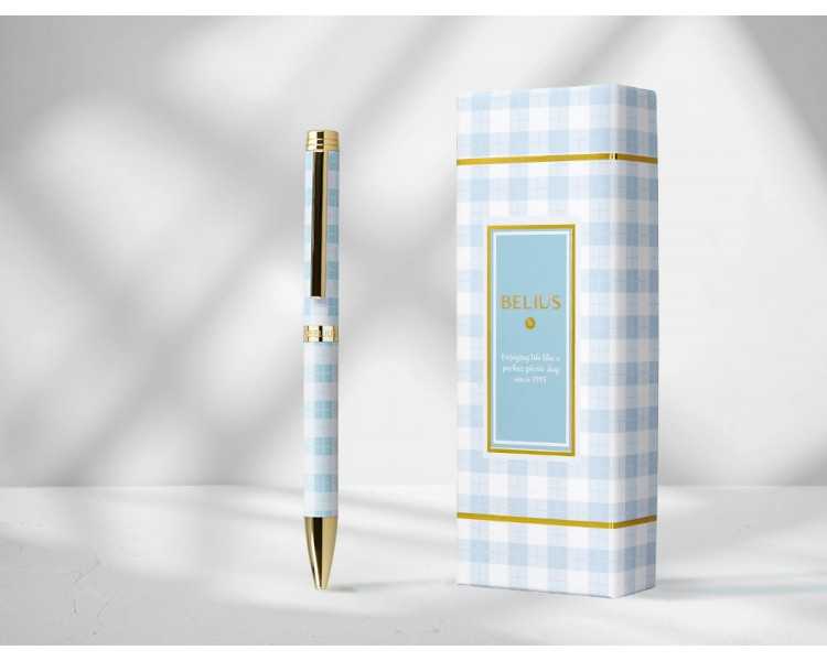 Boligrafo belius perfect picnic day aluminio color azul celeste dorado tinta azulcaja de diseño