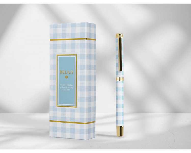 Boligrafo belius perfect picnic day aluminio color azul celeste dorado tinta azulcaja de diseño