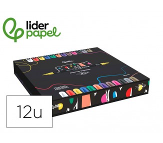 Rotulador liderpapel acrylic base agua todo tipo de superficie doble punta pincel y dot caja de 12 unidades